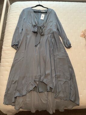 Womens Dusty Blue High-Low Tie-Front Dress